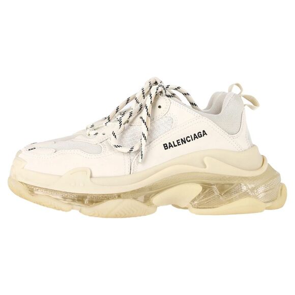 Balenciaga Clear Sole Triple S Sneakers in White Polyester